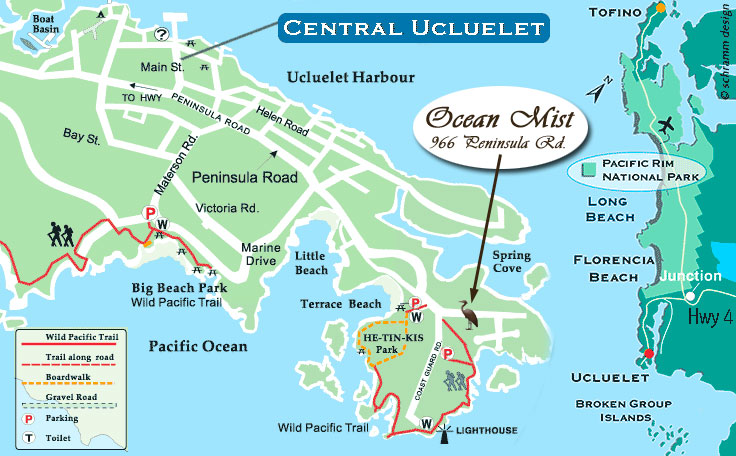 Map, Ucluelet Private Suites, Ocean Views, Kitchenettes, Beaches, Wild Pacific Trail, Storm Watching, Private, Friendly Hosts, Ocean Mist Guesthouse, Ucluelet, BC